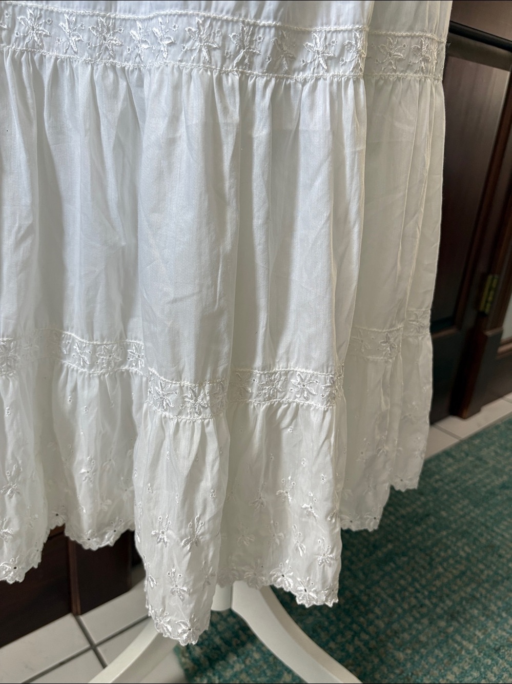 Western petticoat or lined skirt 3 Tier Eyelet/Lace Cotton Skirt white elast - Picture 7 of 11